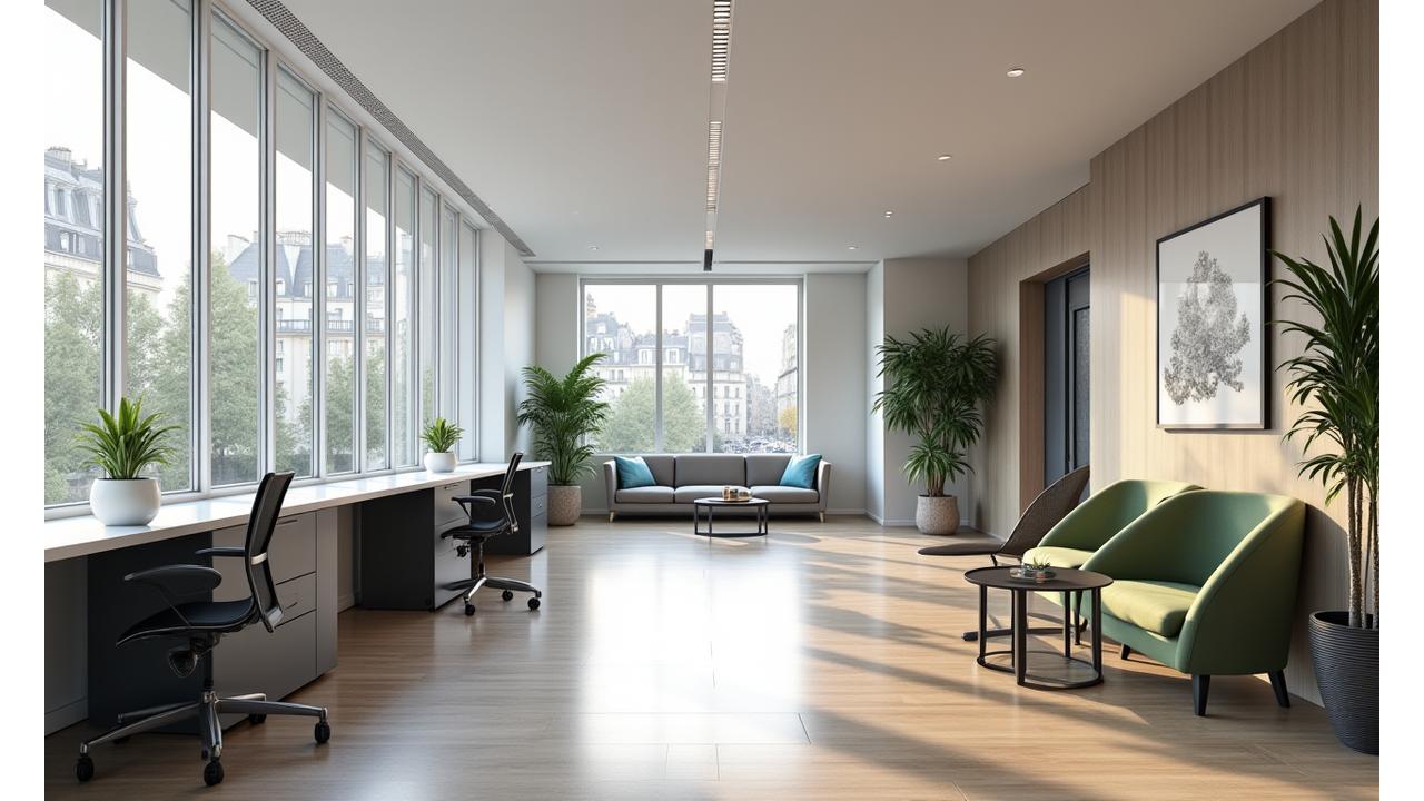 Intérieur moderne et lumineux du bureau de Neovian Subsidium à Paris