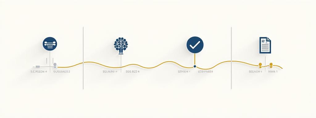 Diagramme stylisé montrant un processus en 4 étapes avec une flèche indiquant le passage du temps (48h).