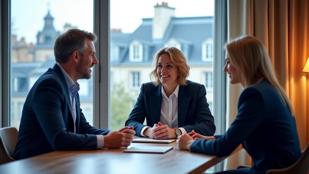 Photo d'un expert-conseil discutant avec un client dans un bureau moderne et élégant.