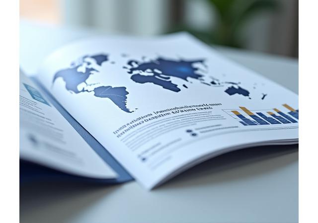Aperçu d'un rapport d'analyse sur le développement international, avec des cartes du monde et des chiffres d'export.