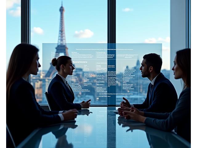 Professionnels en réunion stratégique analysant des graphiques complexes