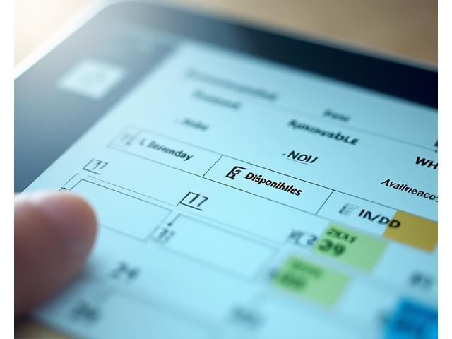 Interface d'un calendrier en ligne montrant des créneaux de rendez-vous disponibles pour Neovian Subsidium.