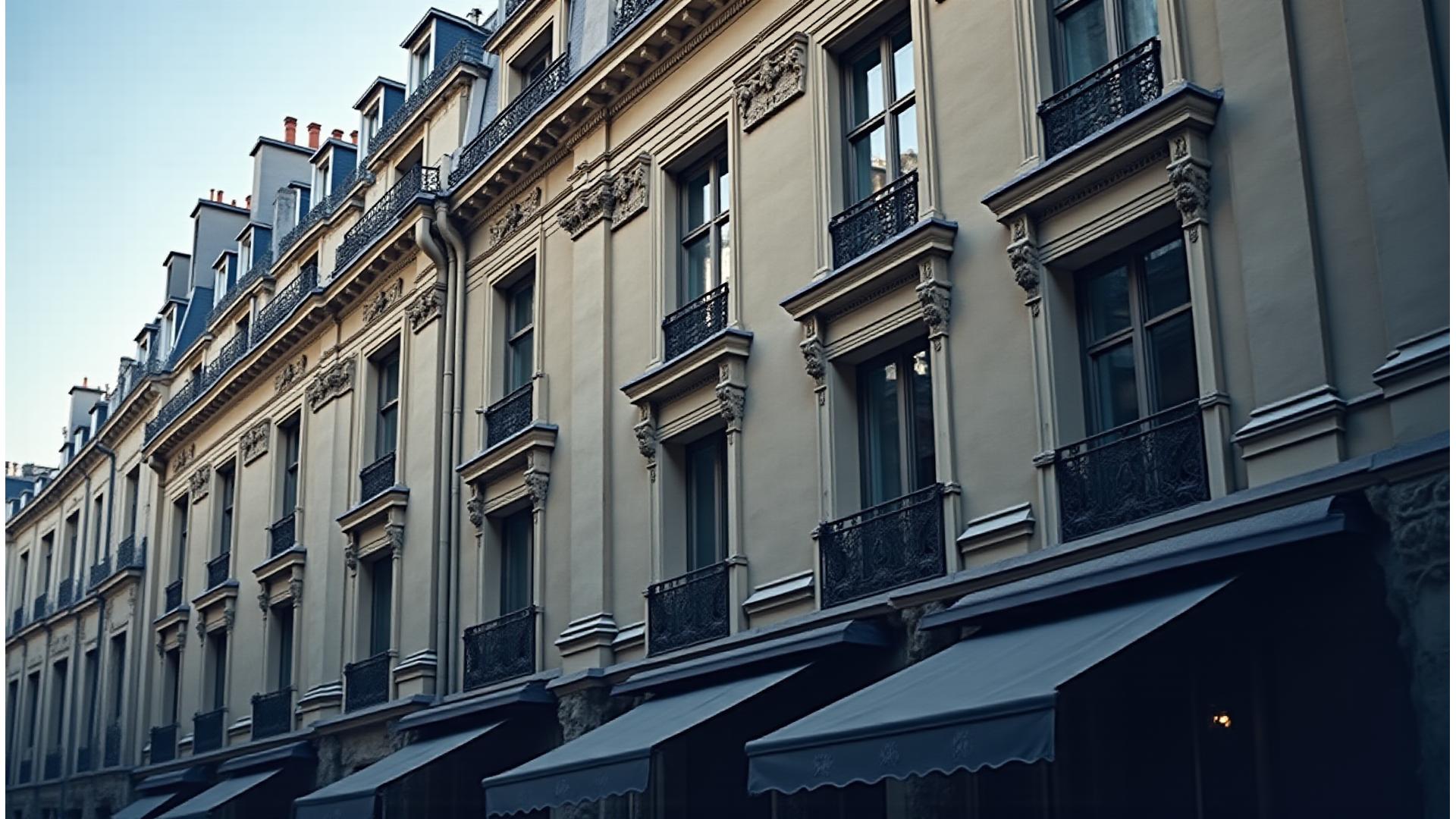 Image d'un immeuble haussmannien élégant à Paris, symbolisant l'ancrage de Neovian Subsidium et la solidité financière, avec des effets de lumière discrets.