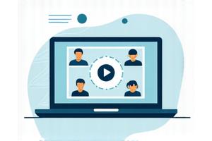 Illustration d'un écran d'ordinateur avec icône de vidéo, symbolisant un webinar