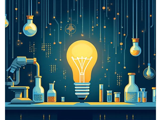 Illustration d'ampoules lumineuses et de circuits imprimés symbolisant la recherche et le développement.