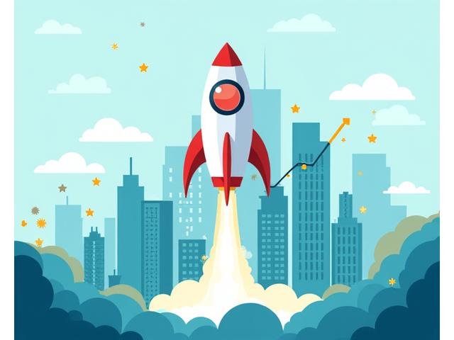 Illustration d'une startup en pleine croissance symbolisée par des graphiques et une flèche ascendante.