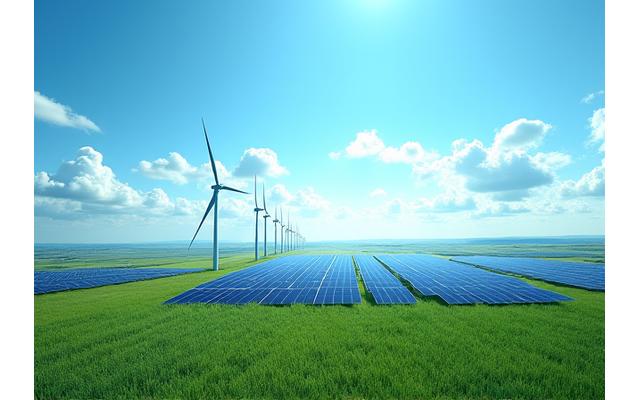 Des panneaux solaires sur un toit avec un ciel bleu lumineux, symbolisant l'énergie verte.