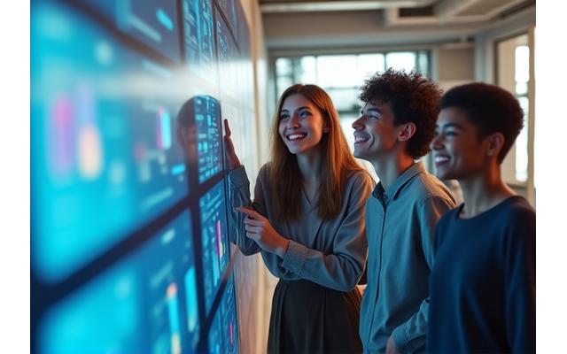 Une équipe de startup technologique célébrant son succès dans un bureau moderne.