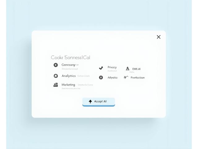 Fenêtre pop-up de consentement aux cookies avec des options de gestion, sur un fond bleu subtil, représentant la politique de gestion des cookies