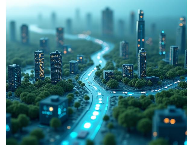 Un plan de ville stylisé avec des points lumineux, symbolisant le développement local et les infrastructures régionales.