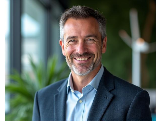 Portrait réfléchi de Marc Legrand, spécialiste des projets écologiques et des aides ADEME, avec une expertise en développement durable.