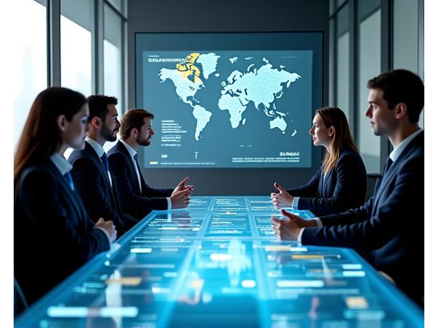 Une équipe de professionnels en réunion, discutant de graphiques et de plans stratégiques, symbolisant le conseil stratégique en financement offert par Neovian Subsidium.
